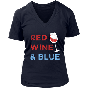 Red Wine & Blue - V-Neck Tee - Lushy Wino