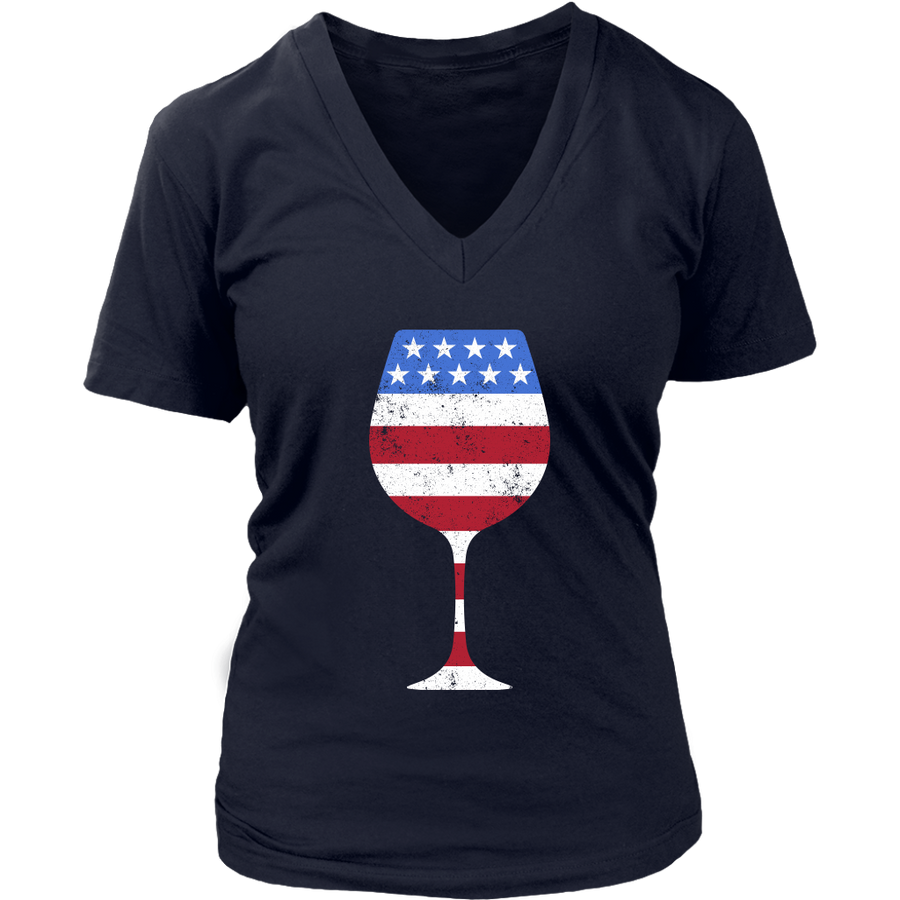 American Flag Wine Glass - V-Neck Tee - Lushy Wino