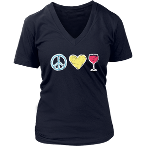 Peace, Love, Wine - V-Neck Tee - Lushy Wino