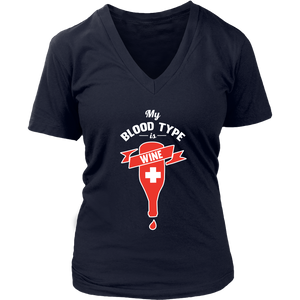 My Blood Type is Wine - V-Neck Tee - Lushy Wino