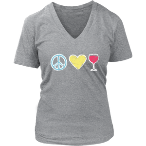 Peace, Love, Wine - V-Neck Tee - Lushy Wino