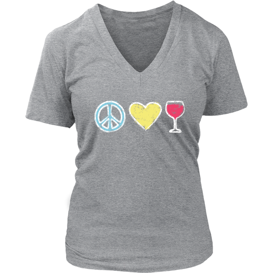 Peace, Love, Wine - V-Neck Tee - Lushy Wino
