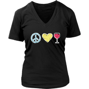 Peace, Love, Wine - V-Neck Tee - Lushy Wino
