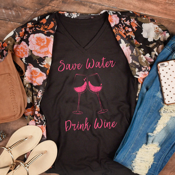 Save Water, Drink Wine - V-Neck Tee - Lushy Wino