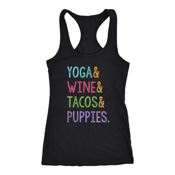 Yoga & Wine & Tacos & Puppies - Tank Top - Lushy Wino